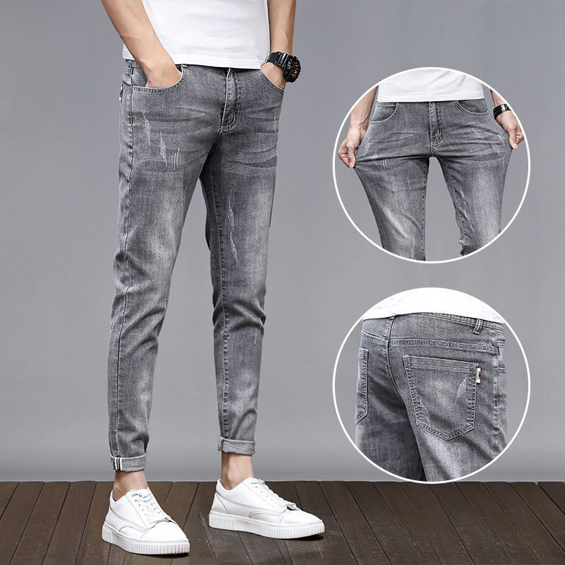 Summer thin jeans men's slim feet Korean...