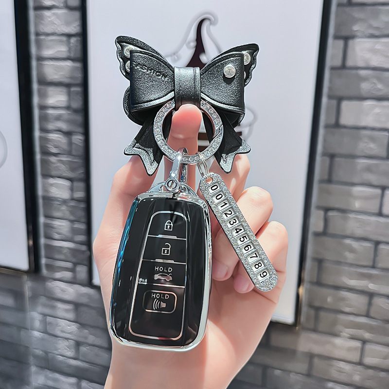 토요타 P 모델 - 스마트 4버튼 스피커 [싱글 쉘 블랙] + 블랙 리본 다이아몬드 버클 + 실버 번호판