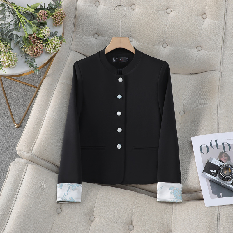 Black demi-season design short classic suit jacket