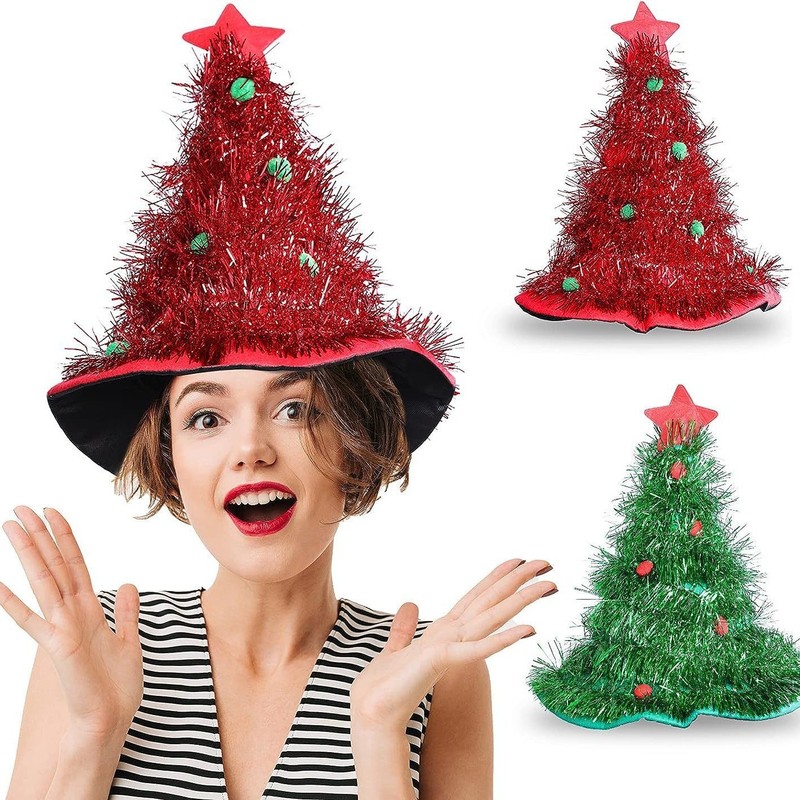クリスマス帽子クリスマスツリー金属糸帽子クリスマスツリー帽子衣装アクセサリー赤フラッシュクリスマス帽子妖精帽子装飾|undefined