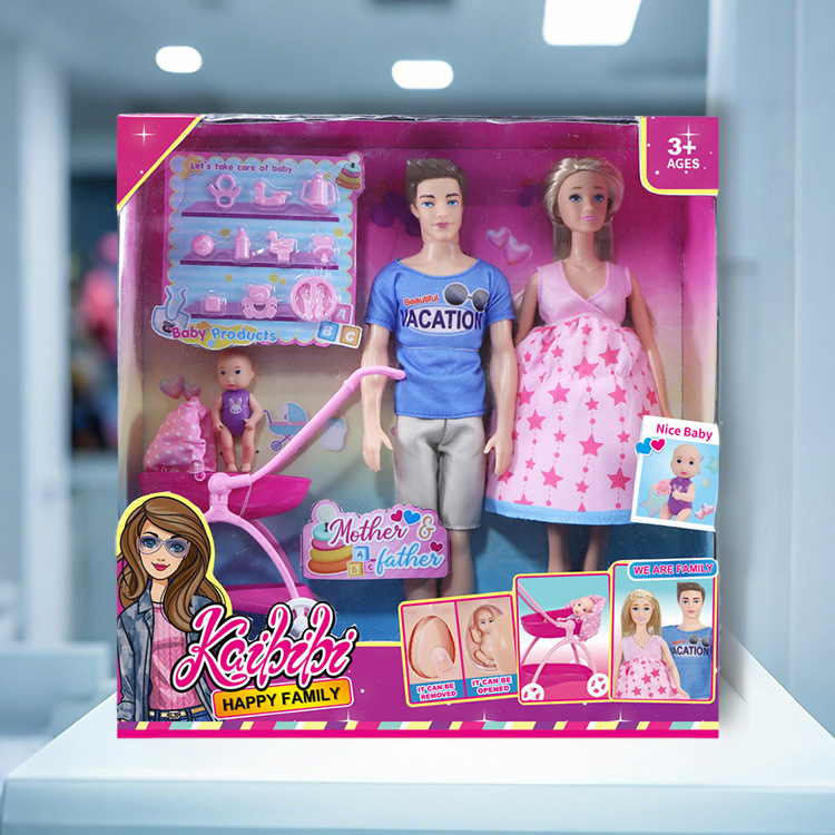 Cross-Border 11.5inch Pregnant Barbie Doll Family Set Children's Role Play Big Belly Mom Stroller