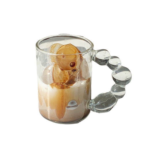 Glass coffee milk tea cup Korean creative handle internet celebrity candied haws cup high-looking couple mark drink cup
