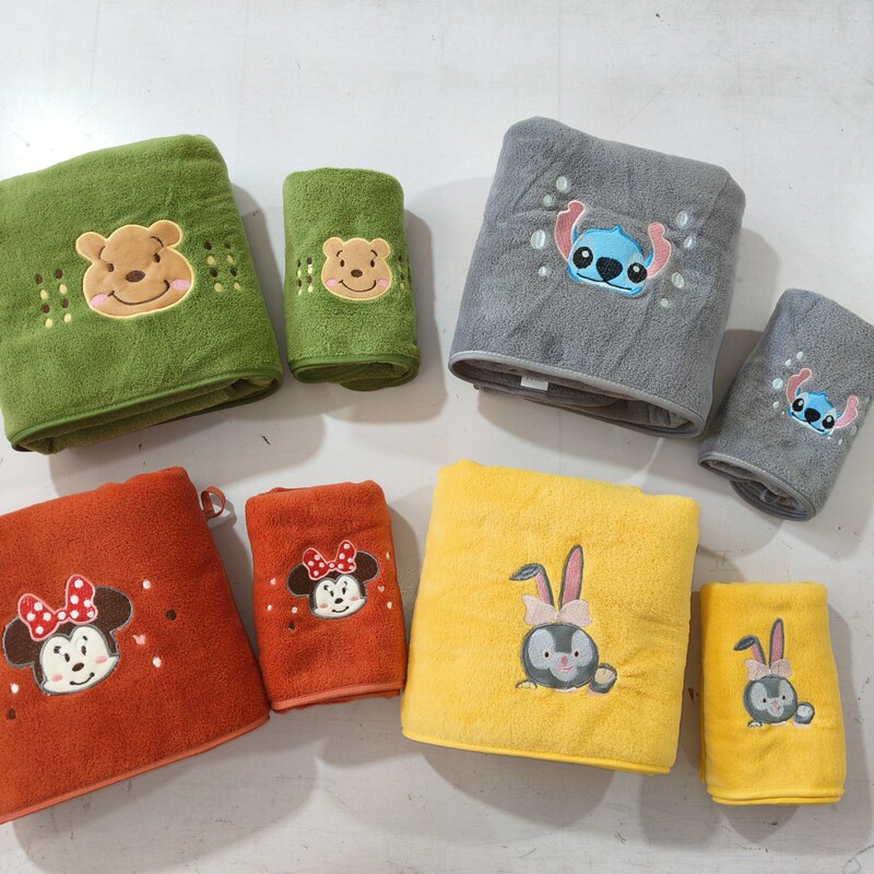 Cartoon New Bath Towel Two-Piece Set Cute Embroidered Children's Student Wrap Absorbent Quick-Drying Bath Towel