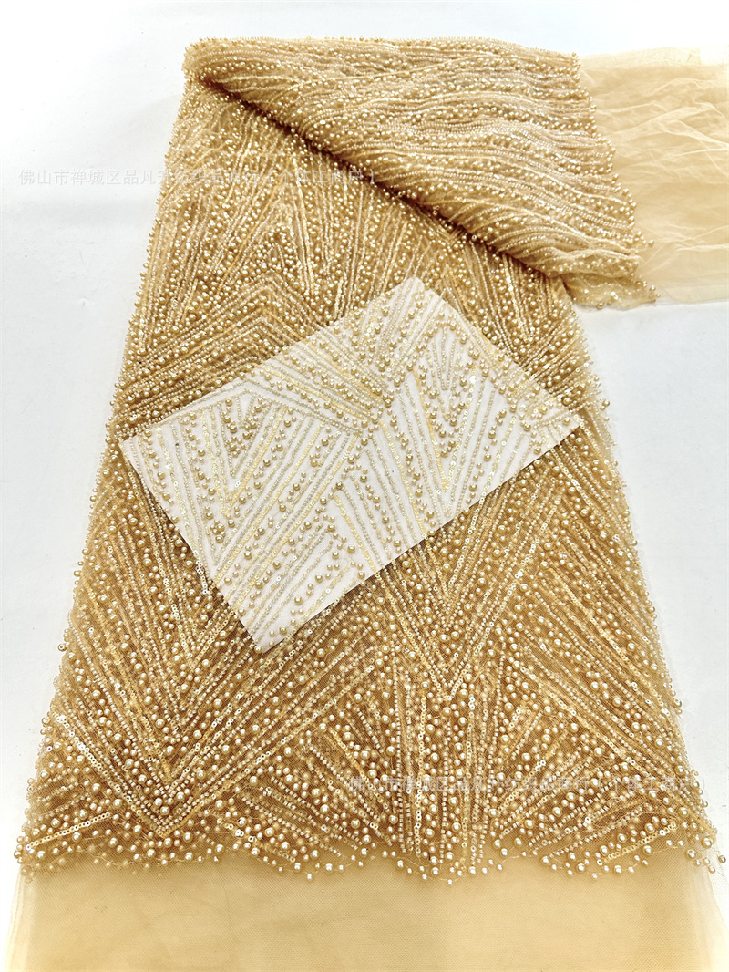 Bordado de tubo de cuentas, bordado de cuentas, tela de bordado, vestido de novia de moda, tela de encaje, lugar de comercio exterior transfronterizo