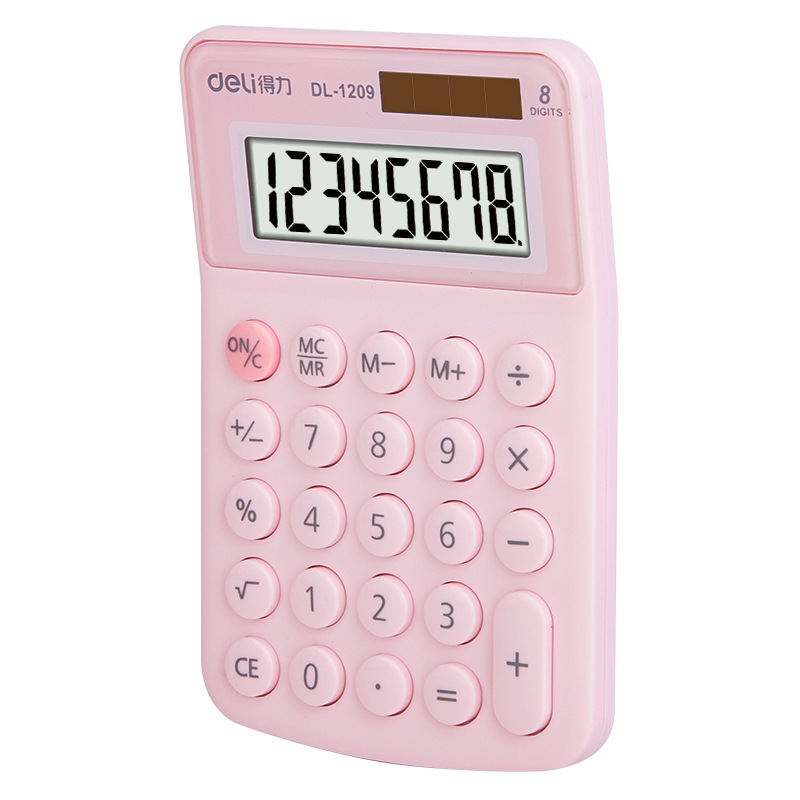 Deli 1209A azul calculadora mini portátil color caramelo creativo 8 dígitos pantalla dual power ordenador