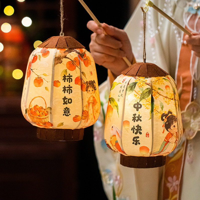 Mid-Autumn Festival Lanterns 2026 New Model Children's DIY Craft Materials Handheld Ancient Style Luminous Palace Lanterns for Stalls