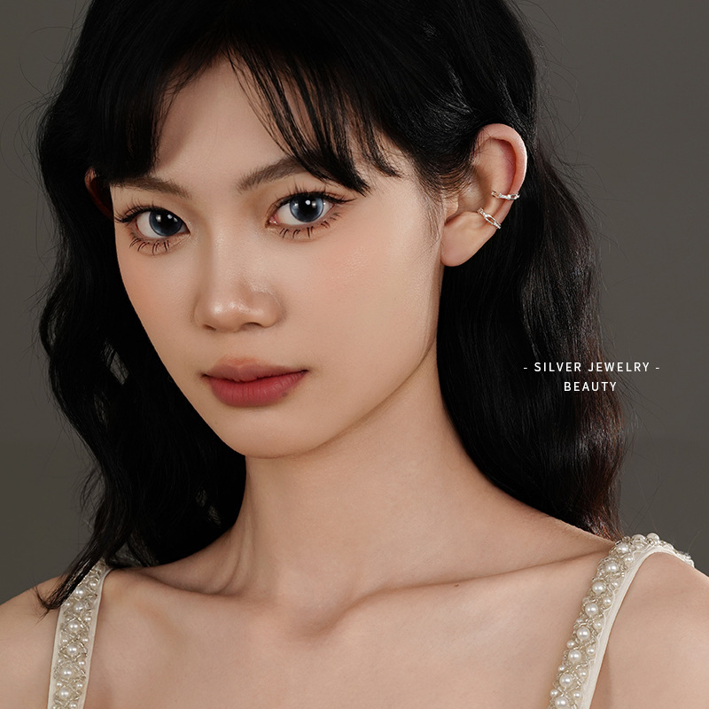 简约几何耳夹女S925纯银潮流百搭四边形锆石无耳洞耳骨夹耳饰代发|undefined