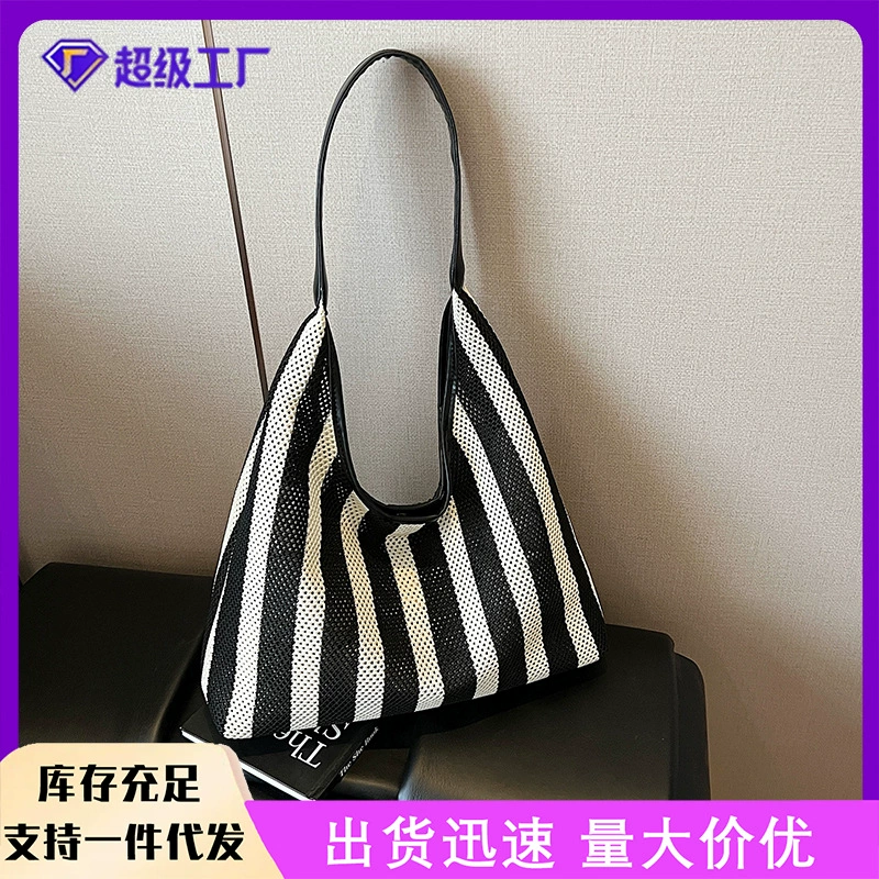 Плетёная сумка в стиле французских летних каникул, летняя мода 2025 года, повседневная вместительная сумка-тоут, ленивый стиль, сумка через плечо