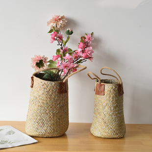 Barley Flower Basket Wheat Ear Decoration Rattan Straw Flower Basket Vase Woven Bag Portable Vintage Dried Flower Decorative Flower Basket