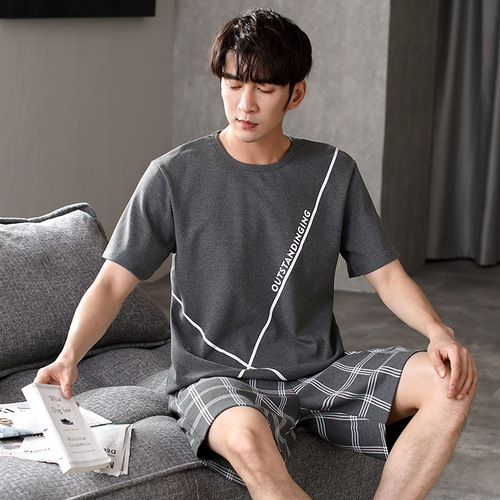Men's Summer Pure Cotton Short Sleeve Casual Simple Middle-Aged Dad Wearable Outwear Home Set