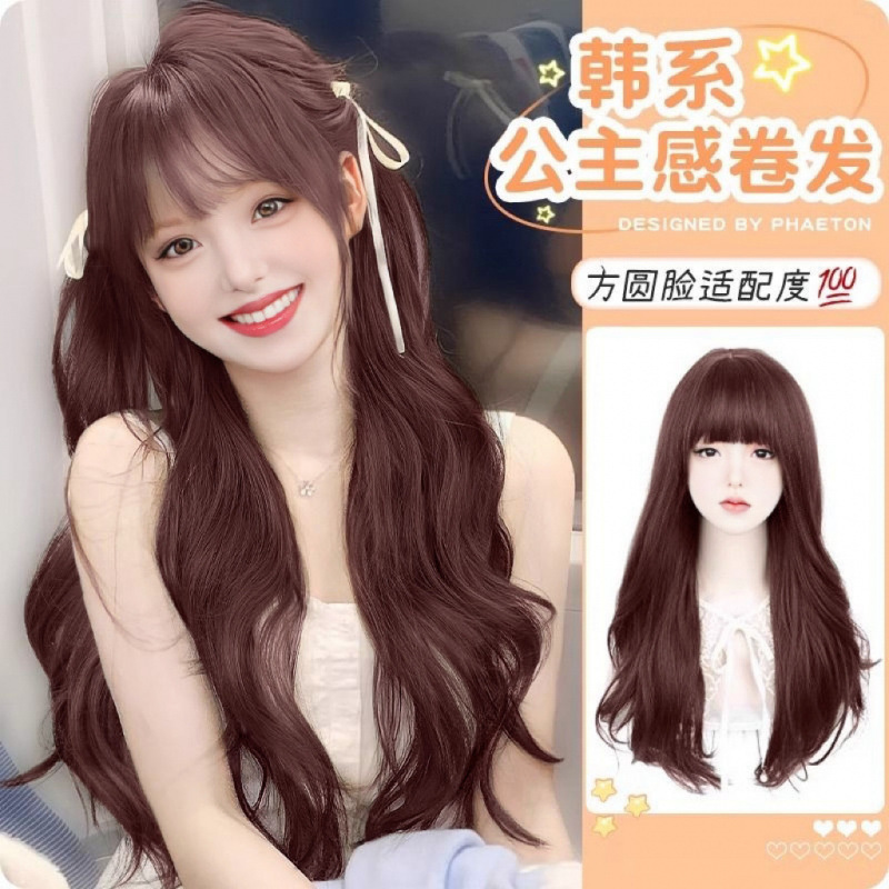 男性と女性のためのウィッグロングカーリーヘアウェーブエア前髪ロリータロリータソフトガールCOSシルバーグレー全頭カバー|undefined