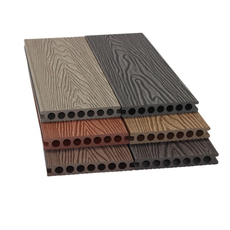 WPC piso de madera plástica al aire libre piso de madera plástica anticorrosivo patio parque agujeros redondos en relieve piso de madera plástica sólida image 6