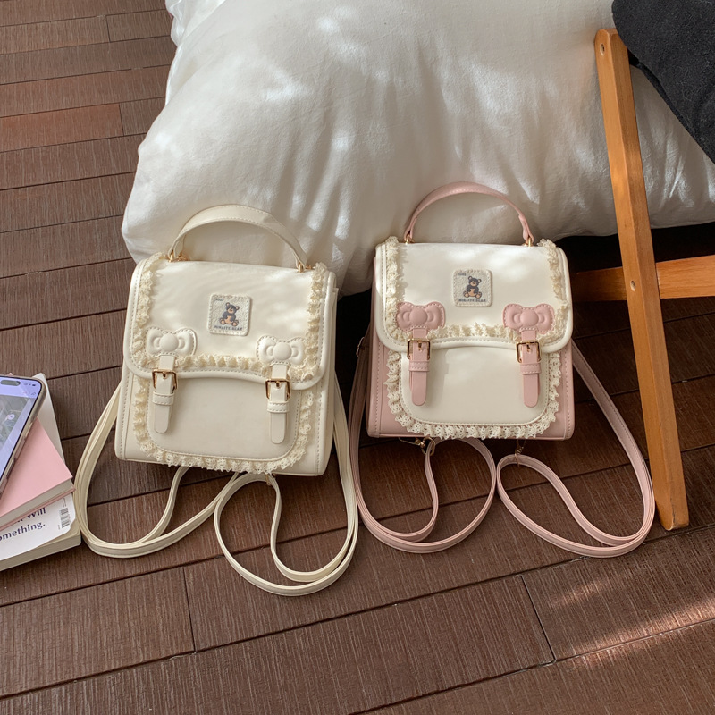 Sweet Lace Messenger Backpack for Women 2026 New Fashion College Style Backpack Versatile Handbag Shoulder Crossbody Bag