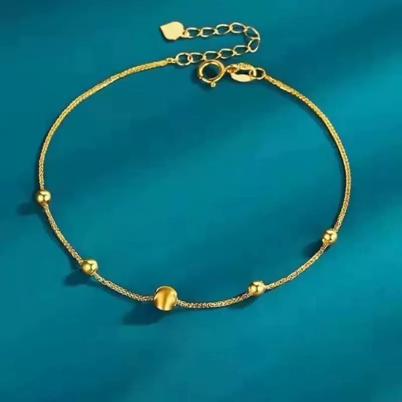 18k金猫眼手链au750简约百搭猫眼转运珠女款肖邦手链手饰几何造型