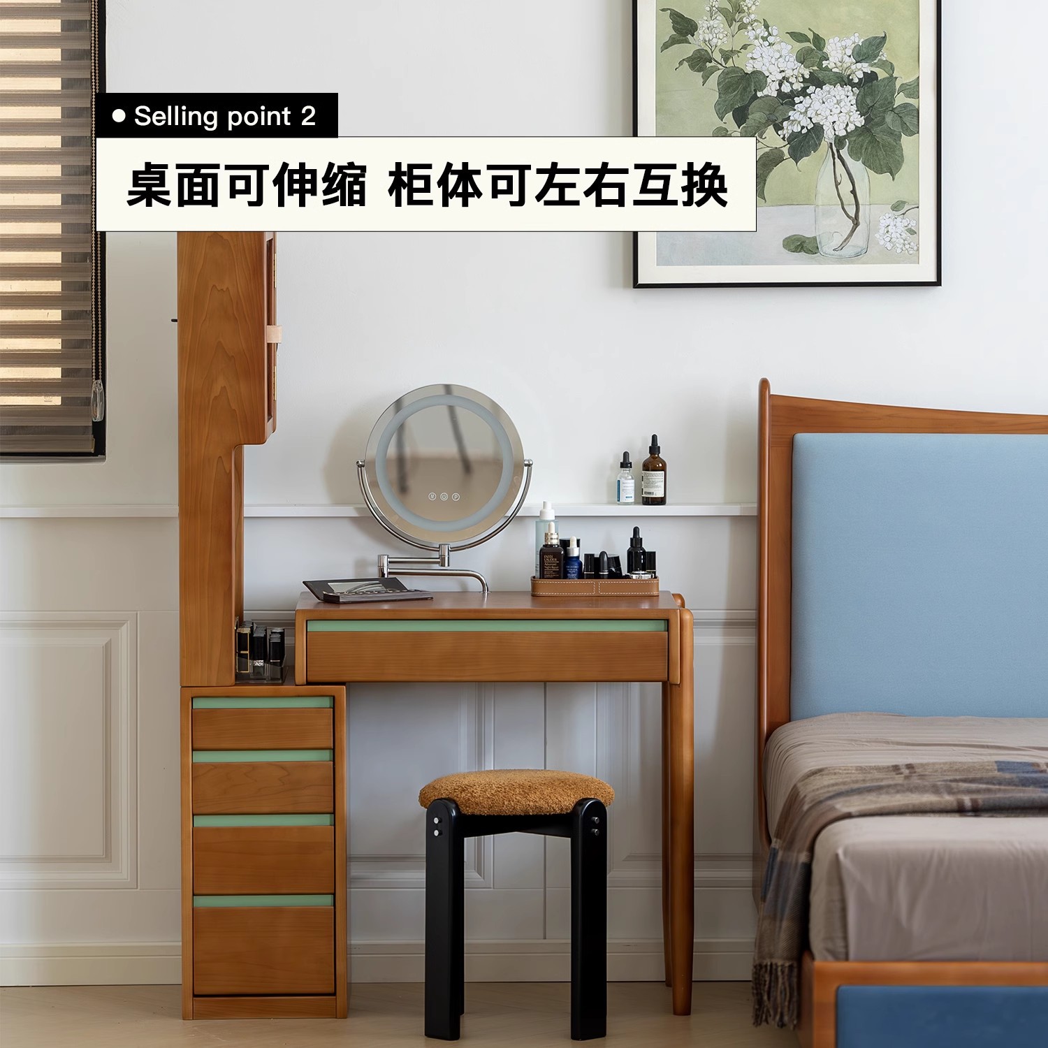 Tocador de madera maciza medieval, gabinete de almacenamiento, mesa de maquillaje pequeña, armario, dormitorio principal integrado, hogar, nuevo espejo 2024