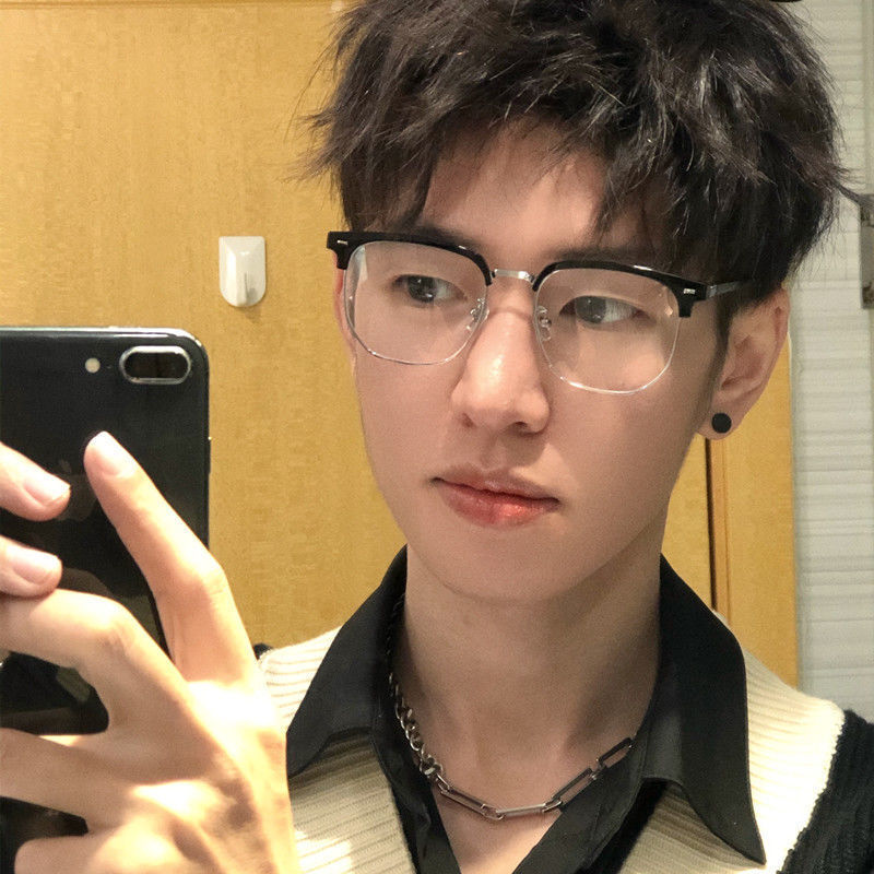 Gafas de miopía de estudiantes de color plateado negro gafas de medio marco para hombres con grados de gafas de cara redonda para proteger los ojos de la mujer image 4