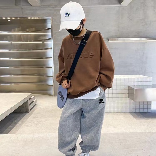 Children's spring and autumn  thin long-sleeved sweatshirt and sweatpants suit for older children and students, loose casual sports two-piece set