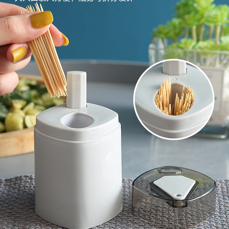 En stock caja de palillo de dientes creativo automático pop-up hogar sala de estar mesa de comedor prensa palillo de dientes tarro portátil titular de palillo de dientes