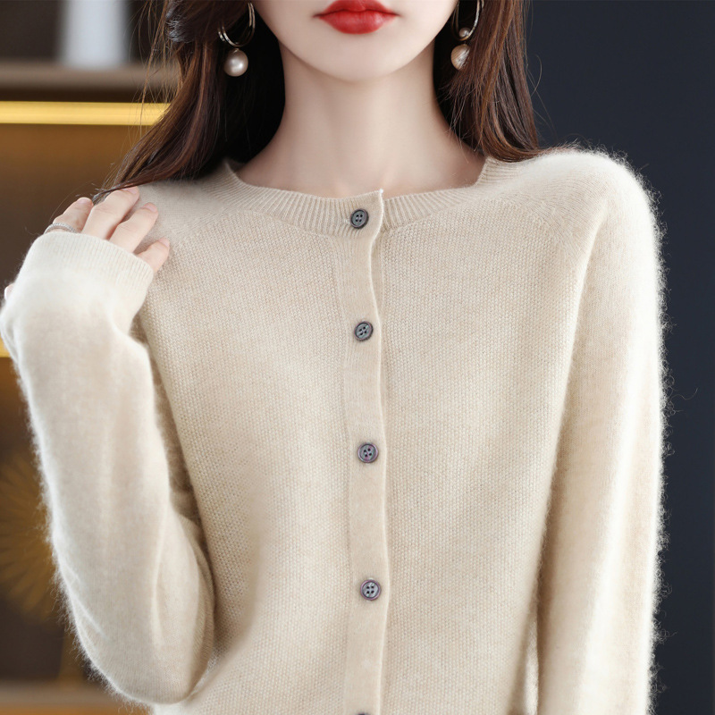 Cross-Border 2026 Autumn and Winter Women's Cashmere Sweater, High-End Seamless Round-Neck Pure Wool Elegant Sweater Jacket Manufacturer