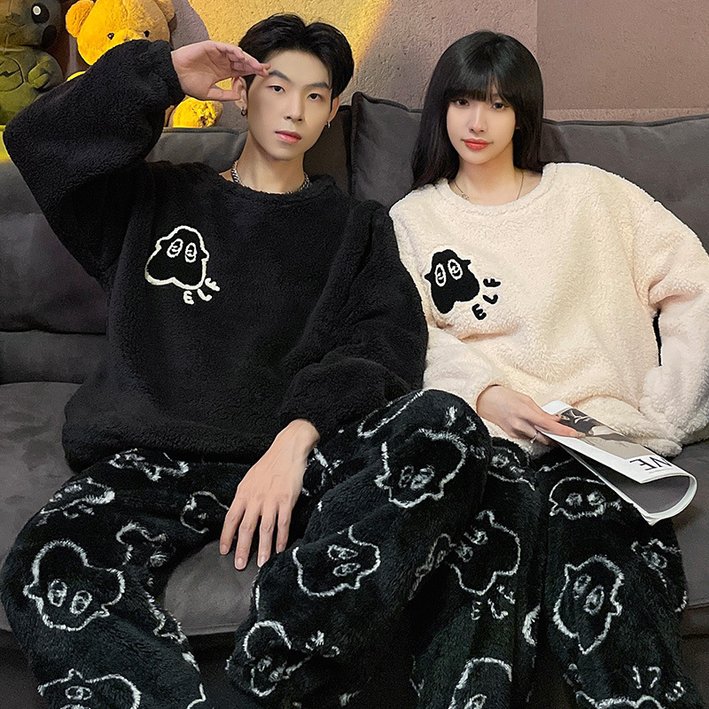GraceChic GraceChic Couple Pajamas Women Coral Women's Warm Thickened Fleece Men's Autumn Winter Homewear Set_voghion.com