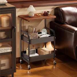 现货批发可移动带轮小推车沙发边几家用收纳黑色白色可选侧边