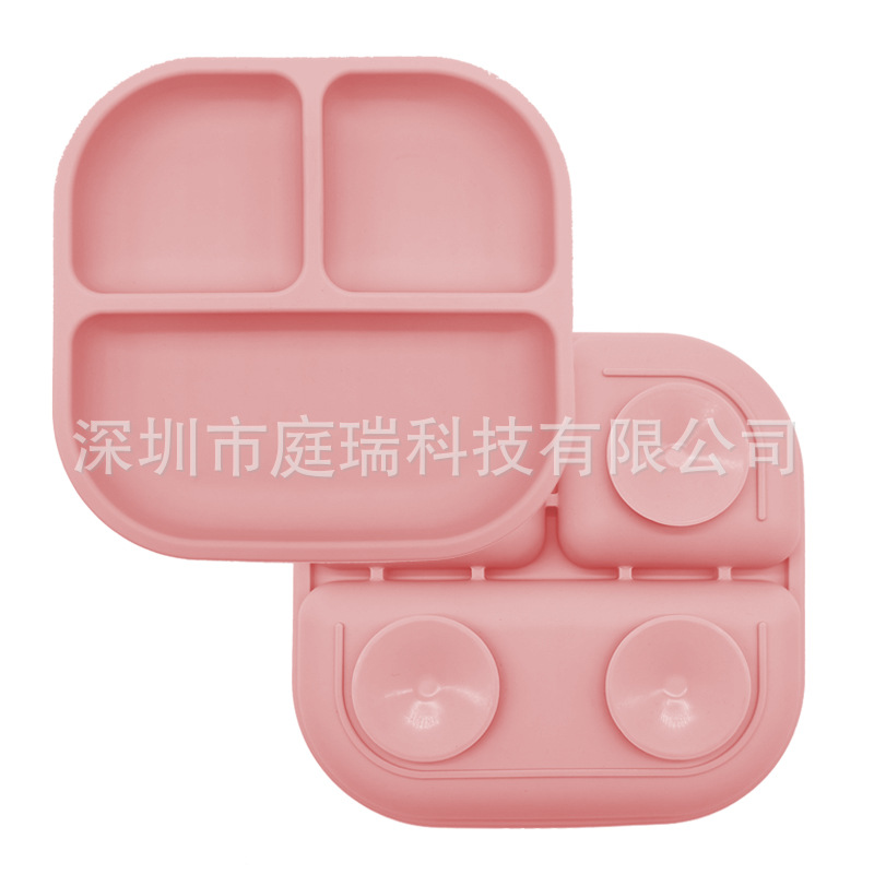 Plato para niños plato de rejilla de silicona cuadrado plato de suplemento de alimentos para bebés integrado tres Placa de rejilla lechón resistente a la caída de calidad alimentaria