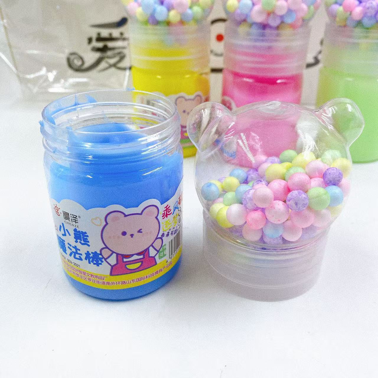 Arcilla de cristal de los niños arcilla de color con perlas mezcladas espuma pegamento dos en uno oso DIY dibujos animados juguete de arcilla de colores