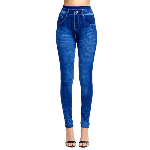 Woven denim-style track pants with print, outerwear fitness high-stretch high-stretch slimming 9/10 pants