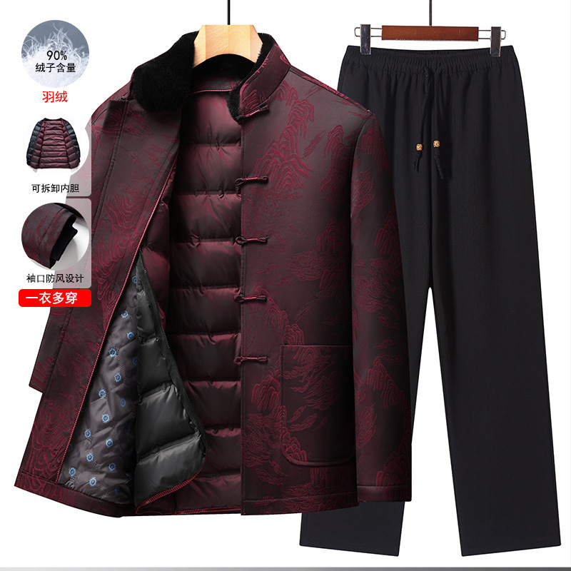 Men's Tang Suit down Jacket Suit 2025 Winter New Men's Clothing Elderly Casual National Style Removable Liner Two-Piece Set