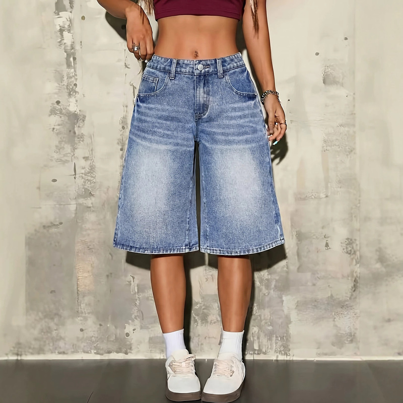 Ozone Cross-Border Distribution New Women's Retro Blue Denim Bermuda Shorts Loose Slimming Summer Casual Shorts