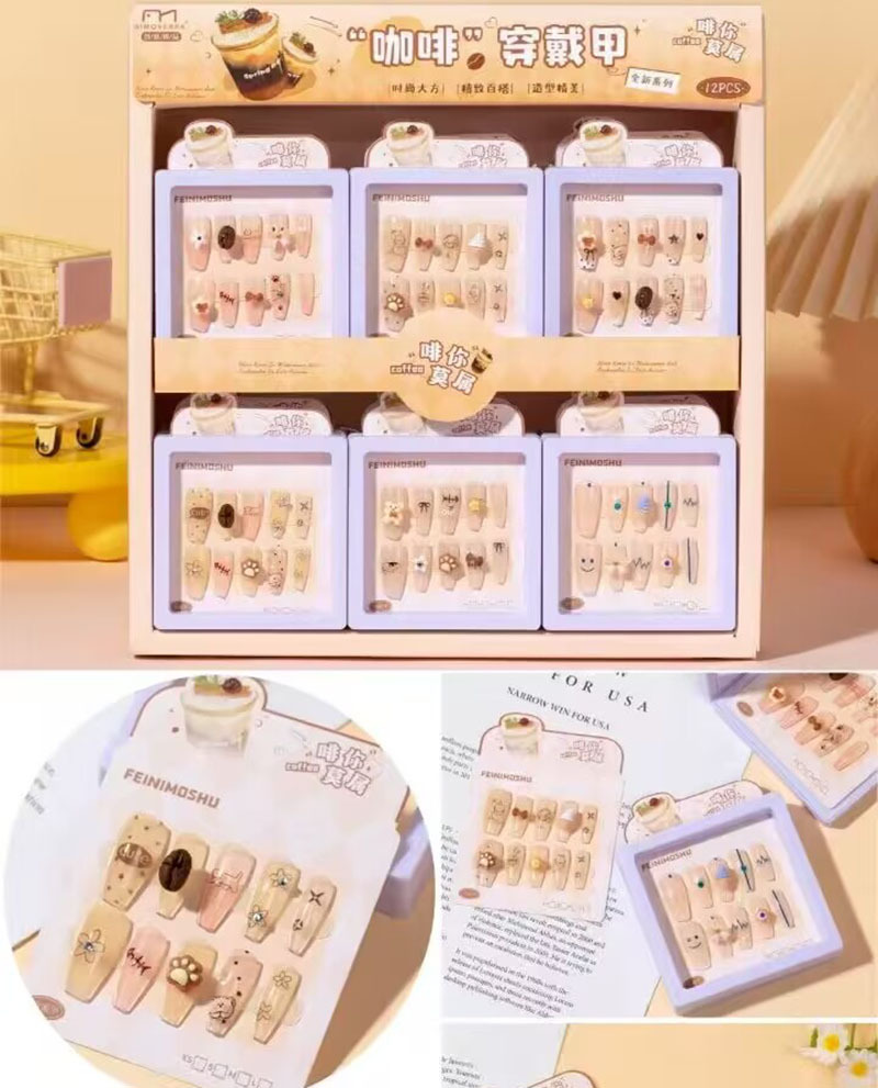 Nuevo desgaste de la serie de mariposa de uñas etiquetas de uñas niñas caja de almacenamiento transparente etiquetas de uñas falsas niñas etiquetas de uñas cortas