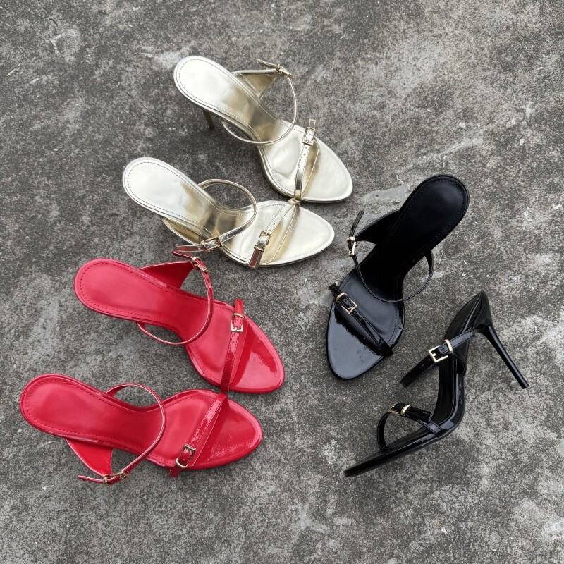 Foreign Trade French Style Black One-Strap Sandals for Women Summer High-End with Skirt Normcore Sexy Stiletto High Heels