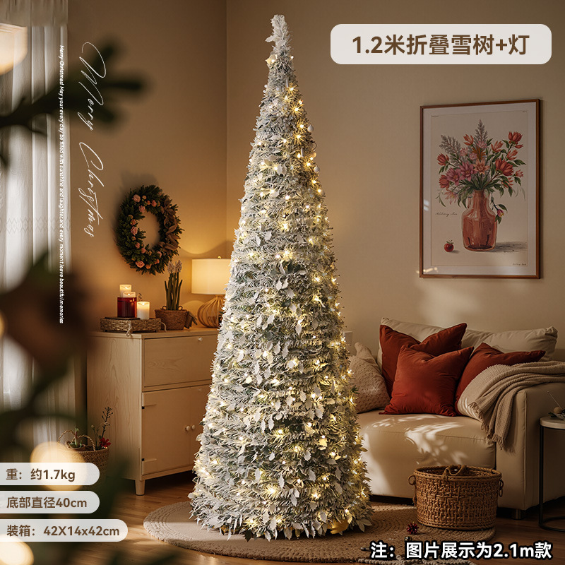 Árbol de Navidad transfronterizo, árbol de nieve plegable sin instalación, gran adorno artificial iluminado.