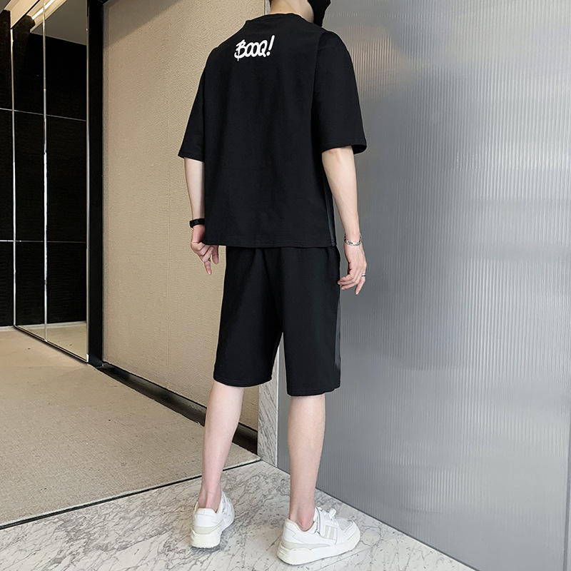 Camiseta de algodón de hombre de mangas cortas, ropa de dos piezas para hombres, combinación de estudiantes jóvenes guapos, tendencia de letras coreanas.