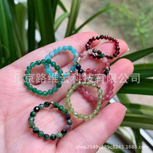 欧美简约天然水晶戒指3mm切面小圆珠碧玺玛瑙石榴石戒指弹力叠戴