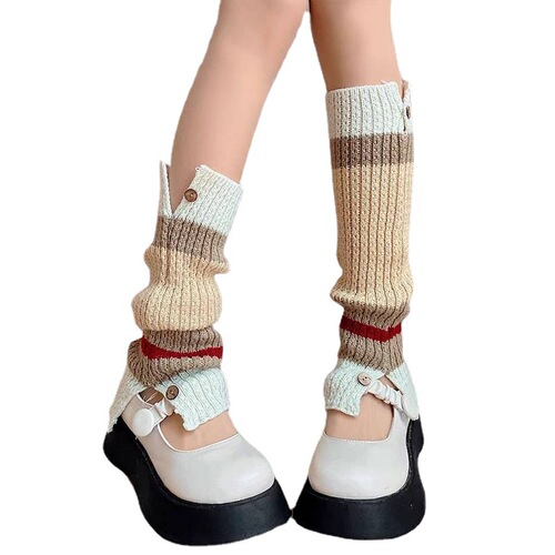 Summer leg covers for hot girls piles of socks for women JK wholesale subculture knitted retro coffee color block button calf socks