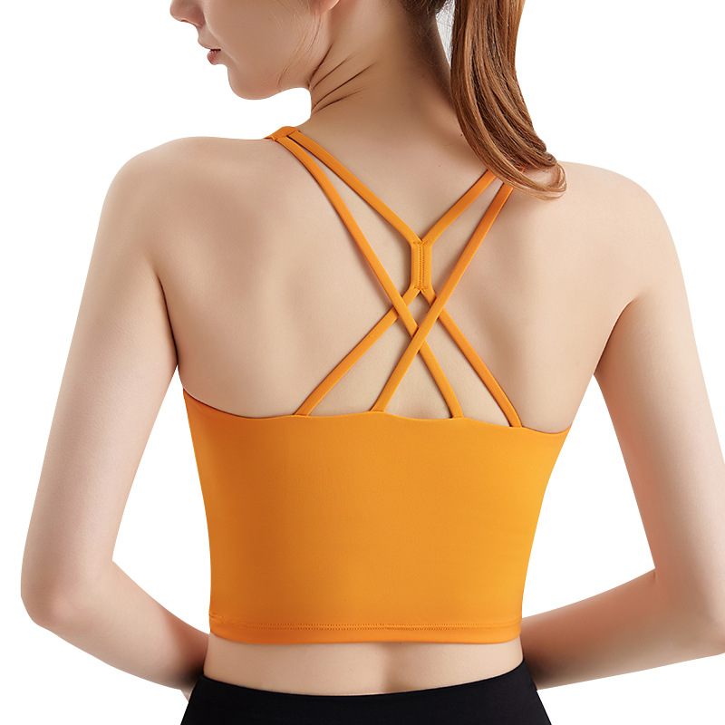 LAHN chaleco de yoga largo cruzado cinturón de hombro delgado chaleco de belleza para vestir fuera de la copa fija fitness ropa interior deportiva de secado rápido