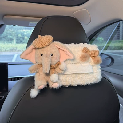 Car tissue box/set 2026 New Model, Hanging on - khaki-beret-elephant-tissue-cover