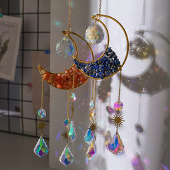 Natural amethyst gravel moon sun catcher crystal gravel octagonal beads crystal wind chime decorative pendant wholesale