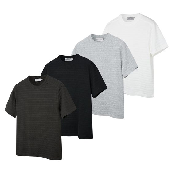 MADEEXTREME Summer Men's Static Luxury Texture Blended Basic Jacquard Slim-Fit Round Neck Short-Sleeved T-Shirt