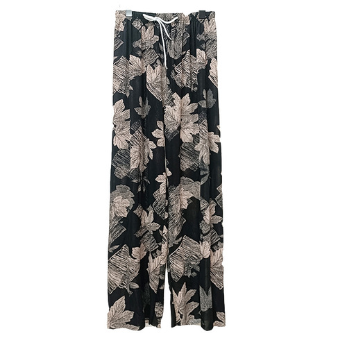 Summer Ice Silk Wide Leg Pants for Women High-Waisted Plus Size Loose Casual Thin Printed Anti-Mosquito Pants Chinese Style Floor-Length