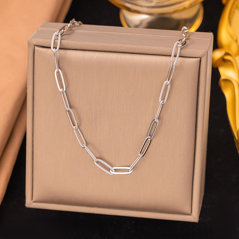 10【h153】cross chain necklace steel color