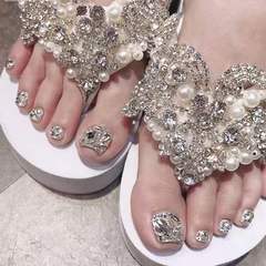JZ-076 Wearable Nail Beauty Nail Sheet Wholesale Silver Sparkle Full Diamond Nail Sticker for Toe Nails Removable Sheet Waterproof Toe Nail