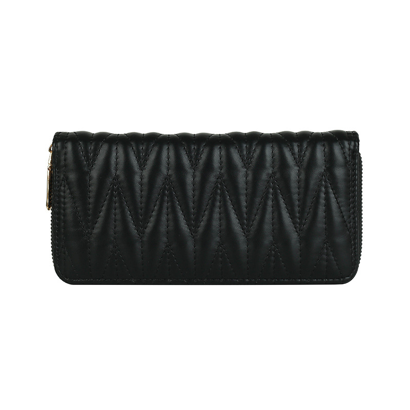 Trendencias nuevas carteras de mujer en Europa y América moda PU bordado línea larga bolso de mano color sólido monedero de gran capacidad monedero de cambio