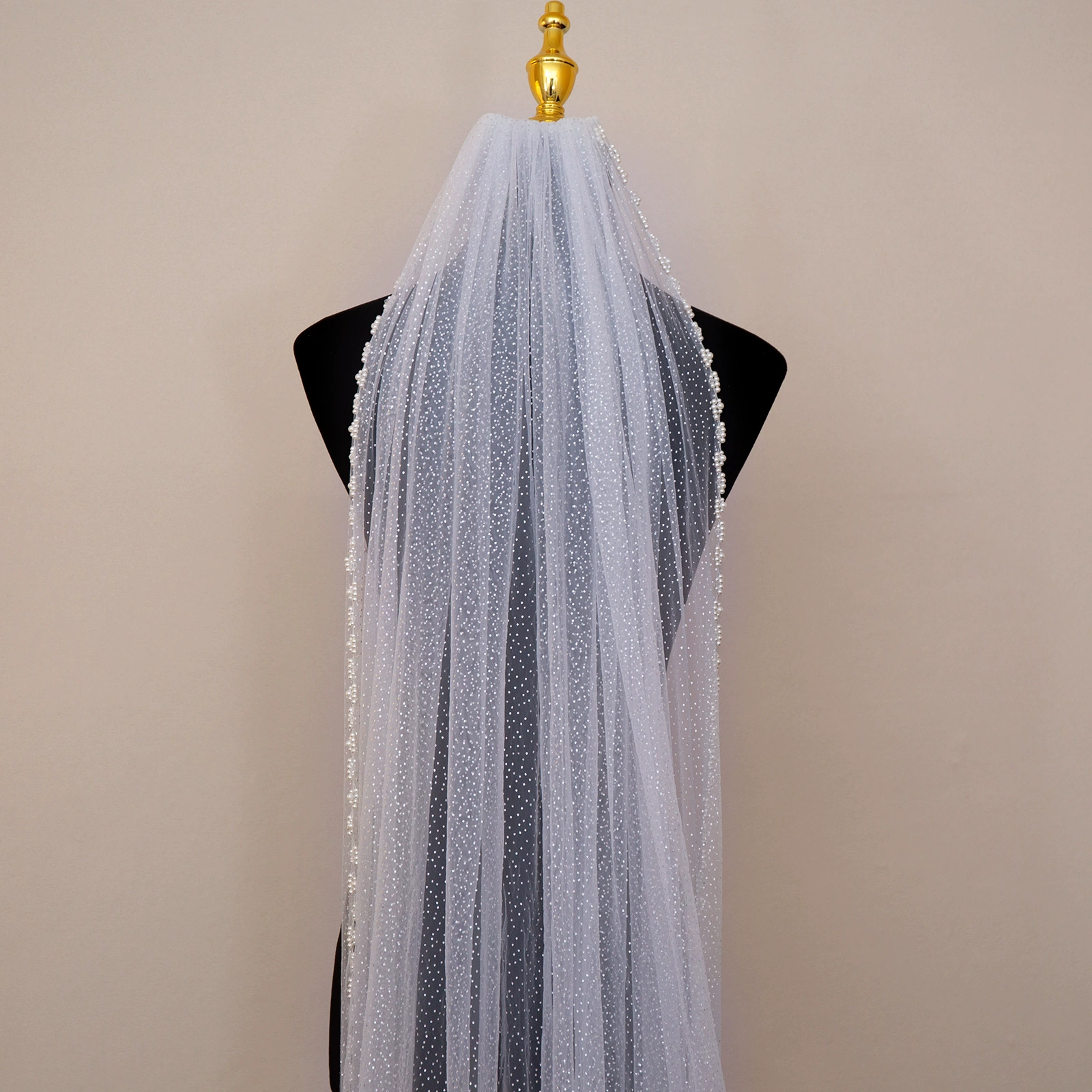 Hand-beaded edge starlight yarn bronzing shiny bridal train yarn three-color bridal long veil BV99