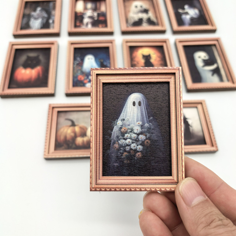 Mzct117-132 Cross-Border Halloween Magnetic Stereo Refrigerator Magnet Ghost Witch Photo Frame Wooden Magnetic Decoration