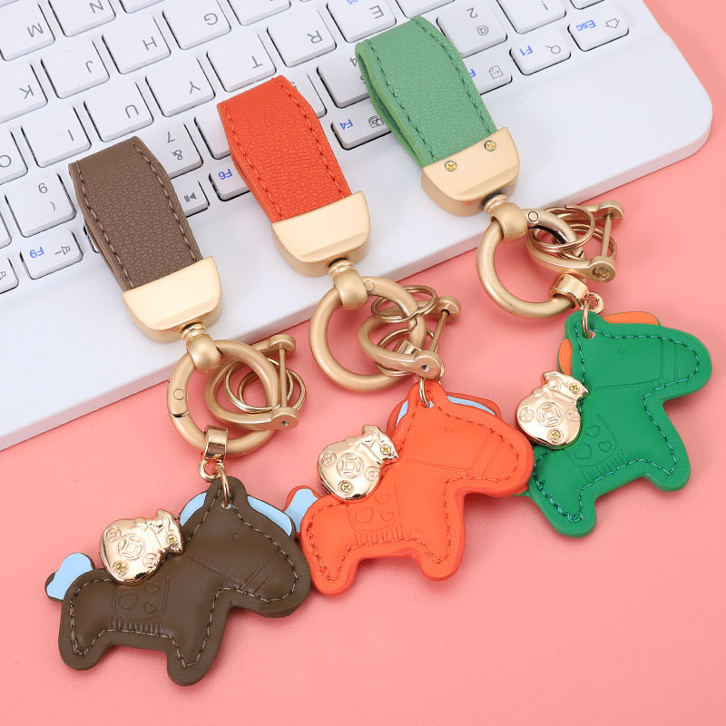 马上有钱钥匙扣挂饰创意个性皮革挂件精致男女情侣包包汽车钥匙链