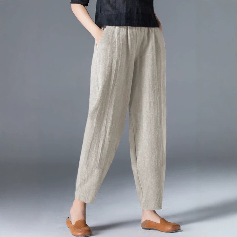 Cotton and Linen Wide-Leg Pants for Women, Summer 2022, Loose Fit, Plus Size, White Harem Pants, Slimming Casual Black Cropped Lantern Pants Cotton and Linen Wide-Leg Pants for Women, Summer 2022, Loose Fit, Plus Size, White Harem Pants, Slimming Casual Black Cropped Lantern Pants
