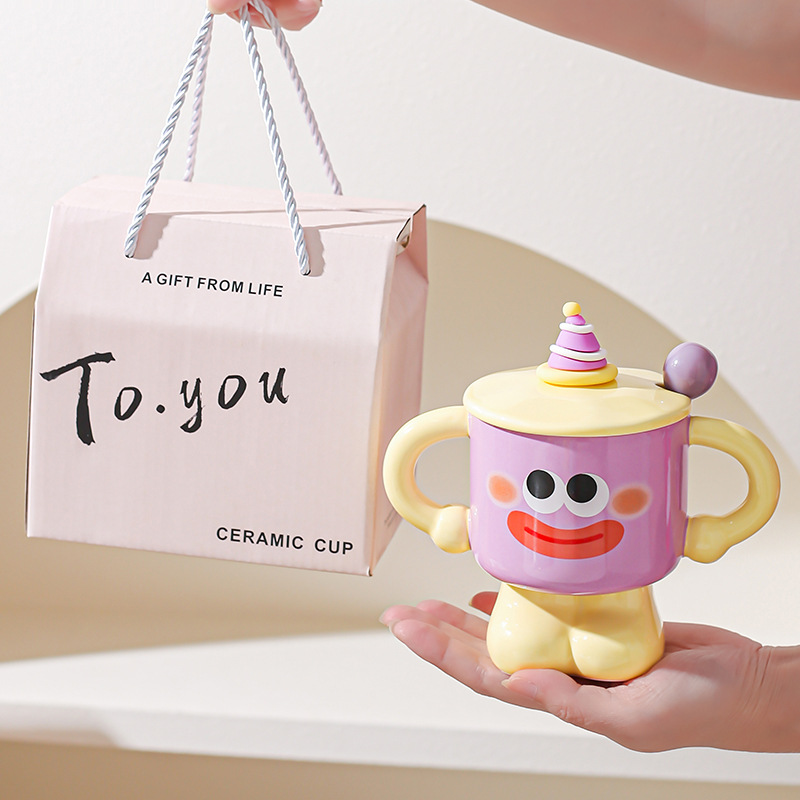 Taza de cerámica de payaso creativo con cubierta con cuchara taza de marca de taza de dormitorio de niñas taza de agua doméstica regalo de vacaciones amigos