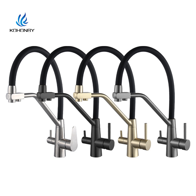 Kitchen Faucet Stainless Steel Brushed Three-in-One Water Purification Vegetable Washing Basin Universal Modern Simple Household Faucet